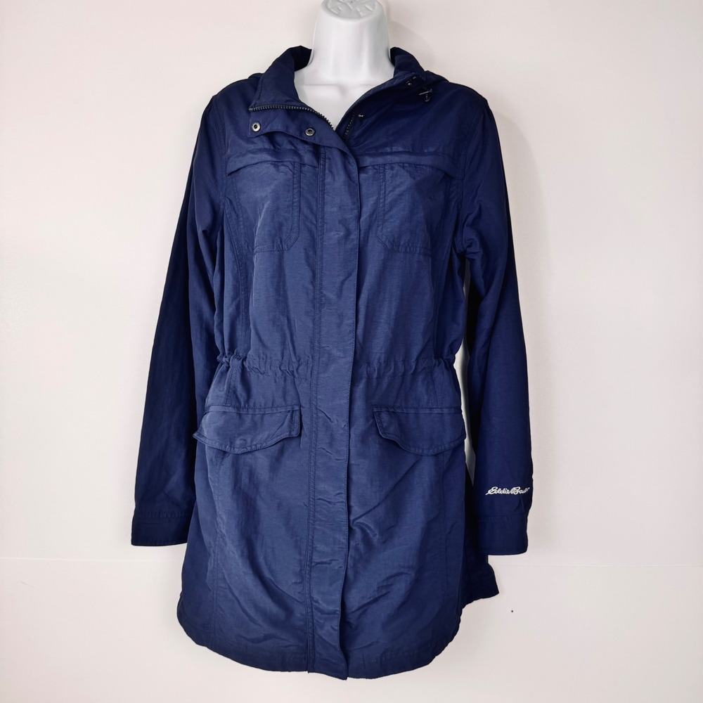 Eddie Bauer Adventurer Hiking Parka Women M Navy Blue LS Utility Jacket 1348526